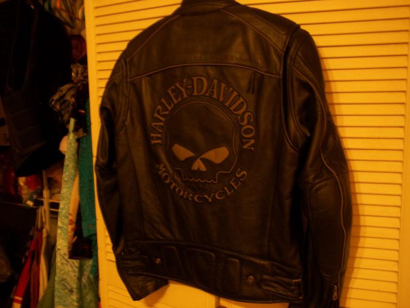 Mens, leather, harley davidson motorcycle jacket, m, black, logo on back