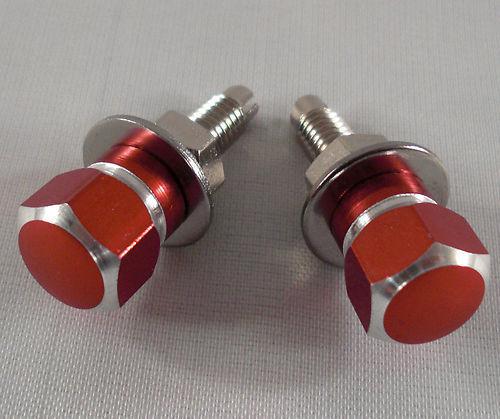 2 billet red & silver hex license plate frame bolts - motorcycle tag fastener