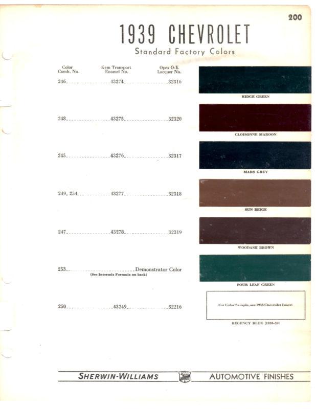 1939 chevrolet master 85 master deluxe six jb 39 paint chips sherwin williams 2