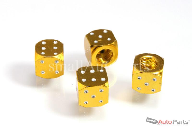 4 yellow gold aluminum metal dice tire/wheel stem air valve caps for car/truck