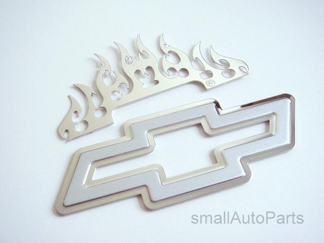 Chevrolet stainless steel chrome emblem bowtie flames decal for hood/trunk etc.