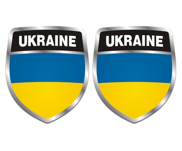 Ukraine flag shield decal set 4"x3.4" ukranian vinyl bumper sticker zu1