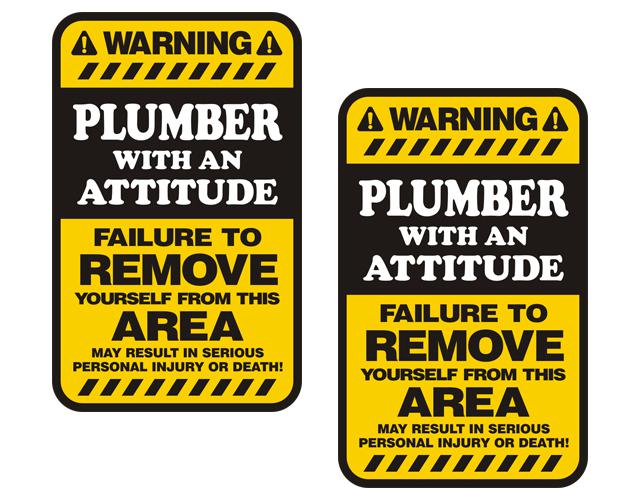 Plumber warning yellow decal set 3"x1.8" plumbing heating hard hat sticker zu1