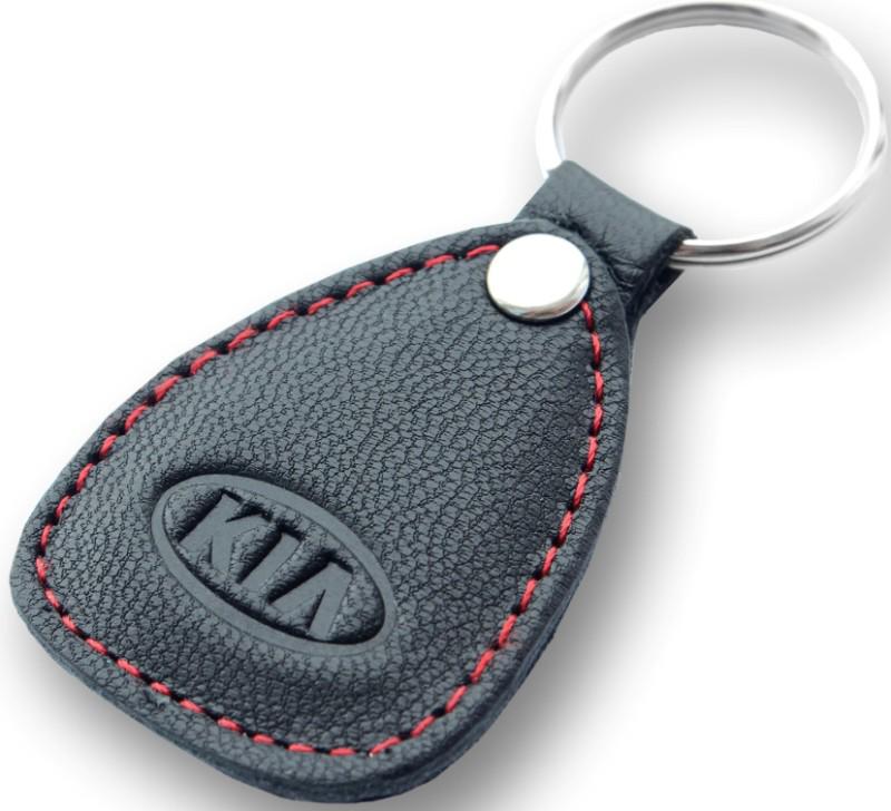 New leather black / red keychain car logo kia auto emblem keyring