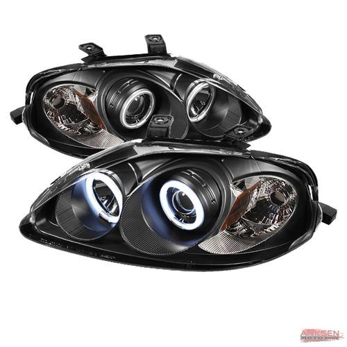 1999-2000 honda civic twin ccfl halo black projector headlights lamp pair set