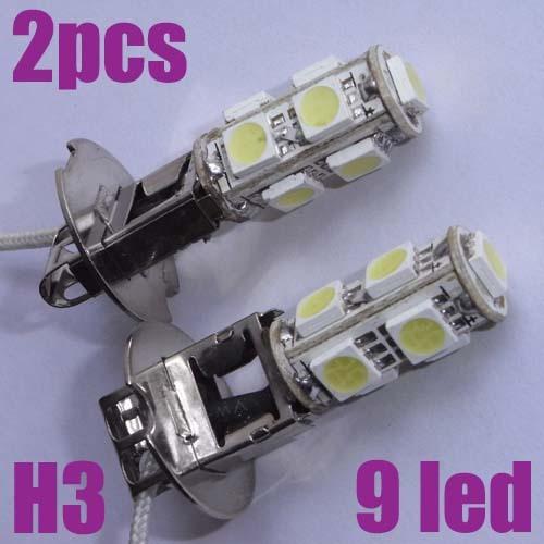 2x white vehicle smd 9-led h3 light headlight fog bulb