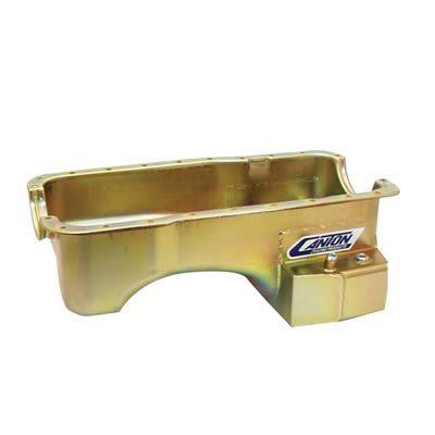 Canton racing prod oil pan road race steel gold iridited 6 qt. rear sump ford sb