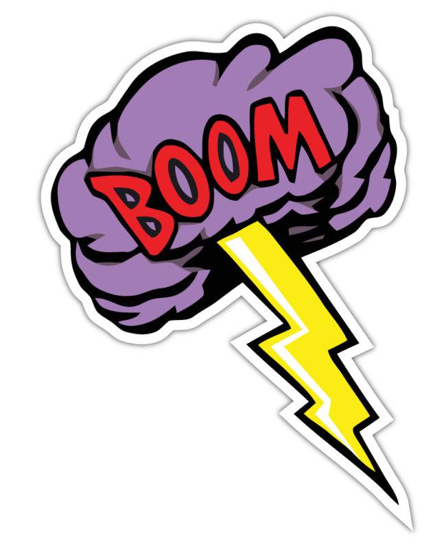 2 boom  decals bumper sticker lightening bolt thunder cloud 1@5"  &  1@3"