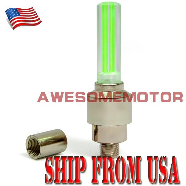 Us blue led light with green lens valve cap tire schrad for car bright shine new