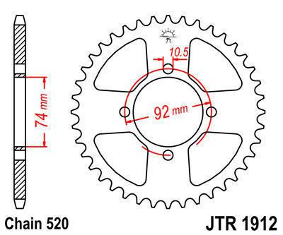 Jt sprocket rear 42t steel fits yamaha ytm200 k,l,n (tri moto) 1983-1985