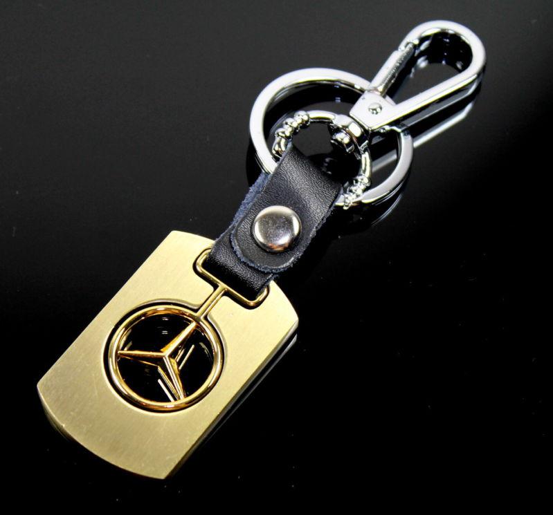 Mercedes benz logo symbol emblem keychain chrome leather key chains keyring