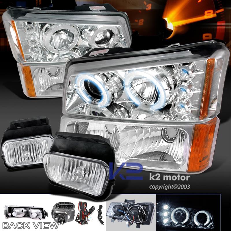 Chrome combo: 03-06 silverado projector headlights+bumper lamp+fog lights