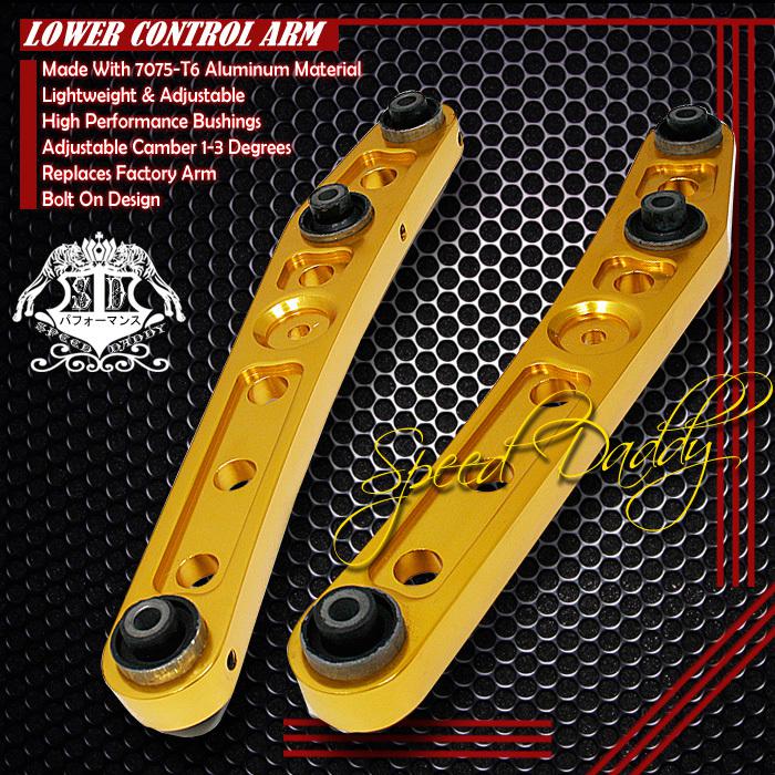 2pc suspension rear lower control arms/bar camber 88-95 honda civic crx lx gold