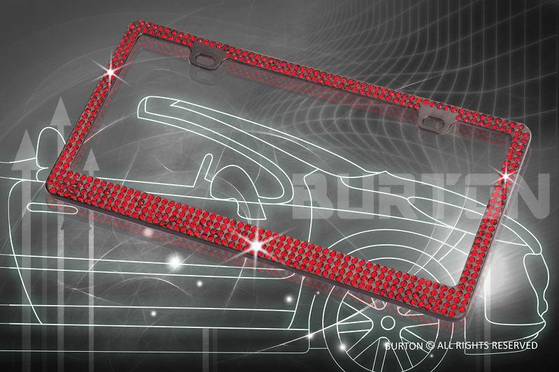 4 row bling red color real crystal black/smoke license plate frame+ 2 caps