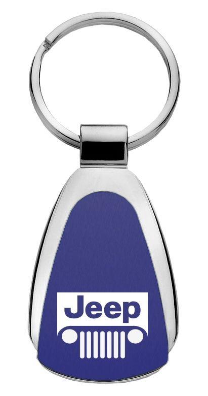 Jeep grill blue blue tear drop metal key chain ring tag key fob logo lanyard