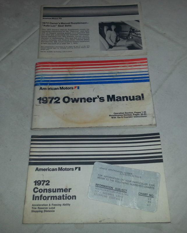 1972 american motors factory original owners manual w supplement & consumer info