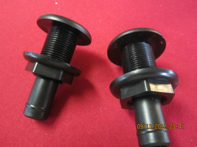 Attwood black plastic thru-hull fittings-pair-l-2 7/8".threads-1/5/8-3/4" hose