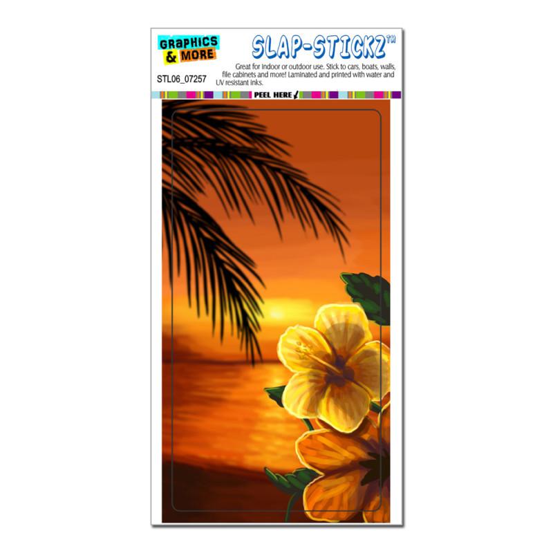 Beach sunset - hibiscus palm tree hawaii vacation - slap-stickz™ bumper sticker