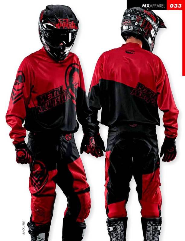 Metal mulisha optic gear set blk/red jersey, pant, glove new motorcross