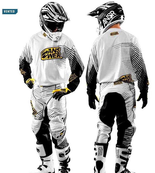 Answer elite vented offroad gear jersey pant gloves wht/yel atv utv motocross