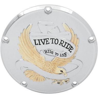 Drag specialties derby cover live to ride chrome with gold eagle big twin 99-12