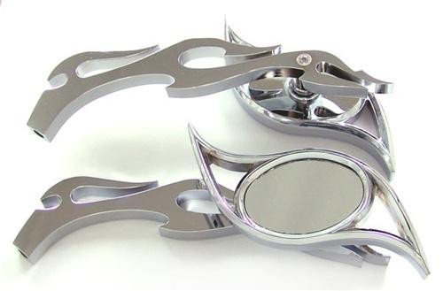 Universal chrome billet flame mirrors (street bikes)