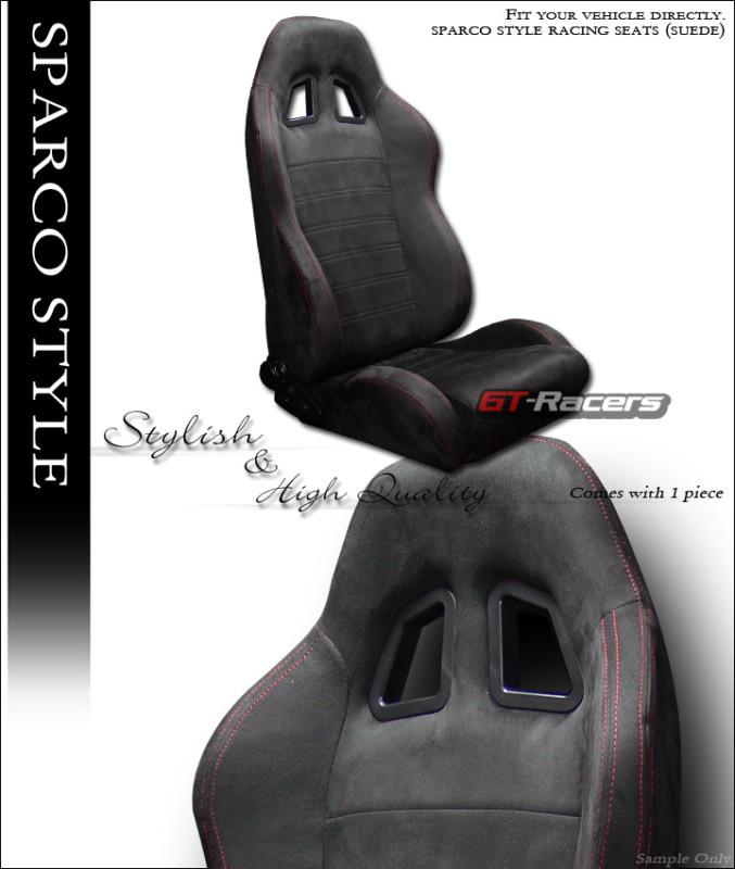 1x sp sport style blk suede red stitch racing bucket seat w/slider euro vehicle