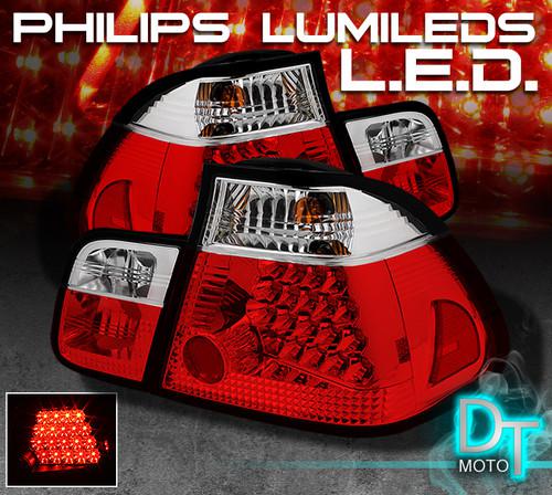 02-05 bmw e46 3-series 4dr philips-led perform red clear tail lights left+right