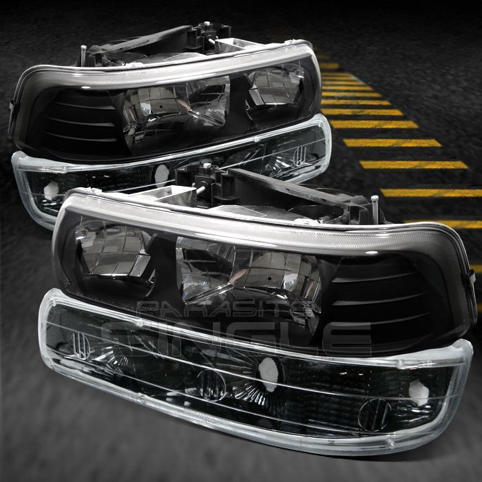 99-02 silverado 00-06 suburban tahoe black headlights+black bumper signal lamp