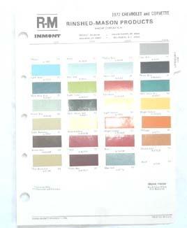 1977 chevrolet r-m color paint chip chart all models original 