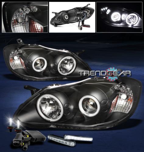 03-08 toyota corolla ccfl halo black projector head light lamp+drl led+6000k hid