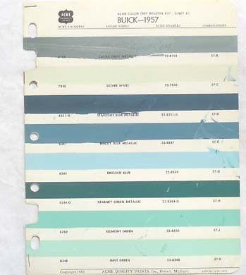 1957  buick acme  color paint chip chart all models original 