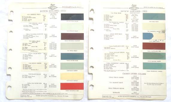 1953  buick acme color paint chip chart all models original 