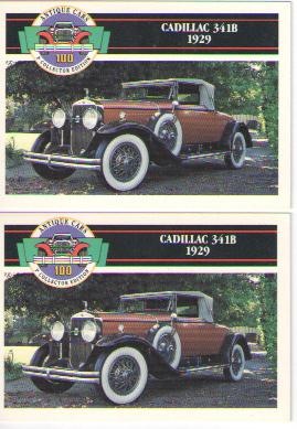 1929 cadillac baseball card sized cards - lot of 2 - must see !!