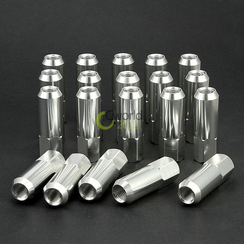 20pcs silver 60mm aluminum extended tuner lug nuts lugs for wheels/rims m12x1.5 
