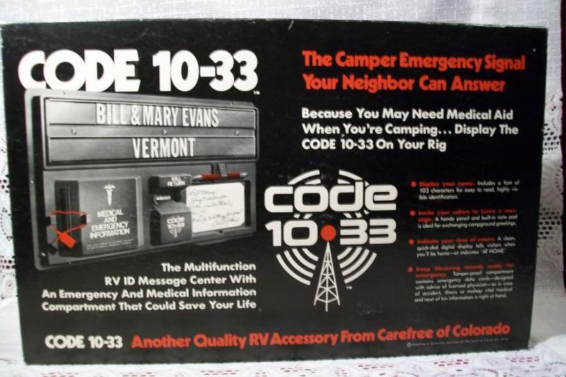 Code 10-33 mulltifunction rv id message center w medical emergency info