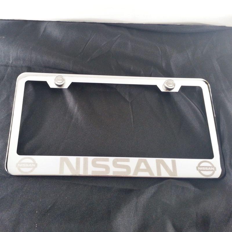 Nissan chrome stainless steel license plate frame + screws + caps 100% engrave