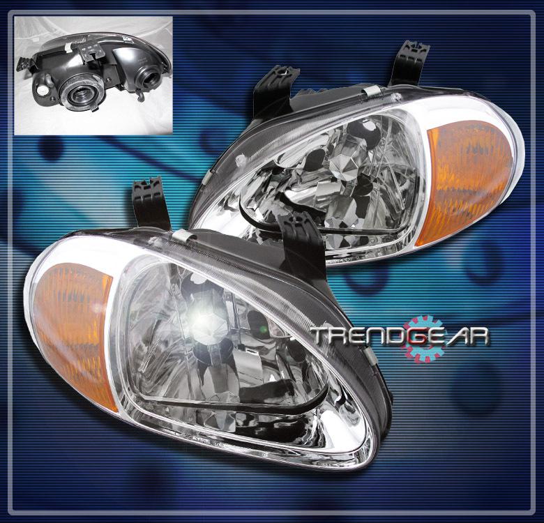 93-97 honda del sol crystal chrome head lights lamp amber corner signal clear si