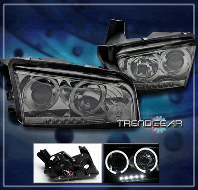 06-10 dodge charger halo led projector headlights lamps smoke 07 08 09 sedan 4dr