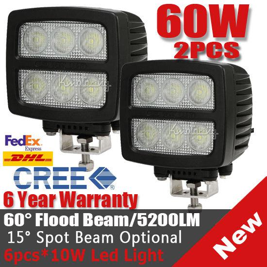 2x 60w cree flood led work offroad light driving lamp cab awd truck atv 12v 24v