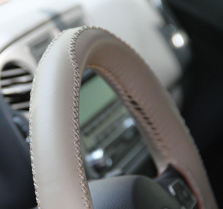 Beige leather steering wheel wrap stitch cover w/needle thread diy corolla camry