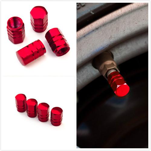 4x red aluminum wheel rim tire stem air valve cap cover all car universal