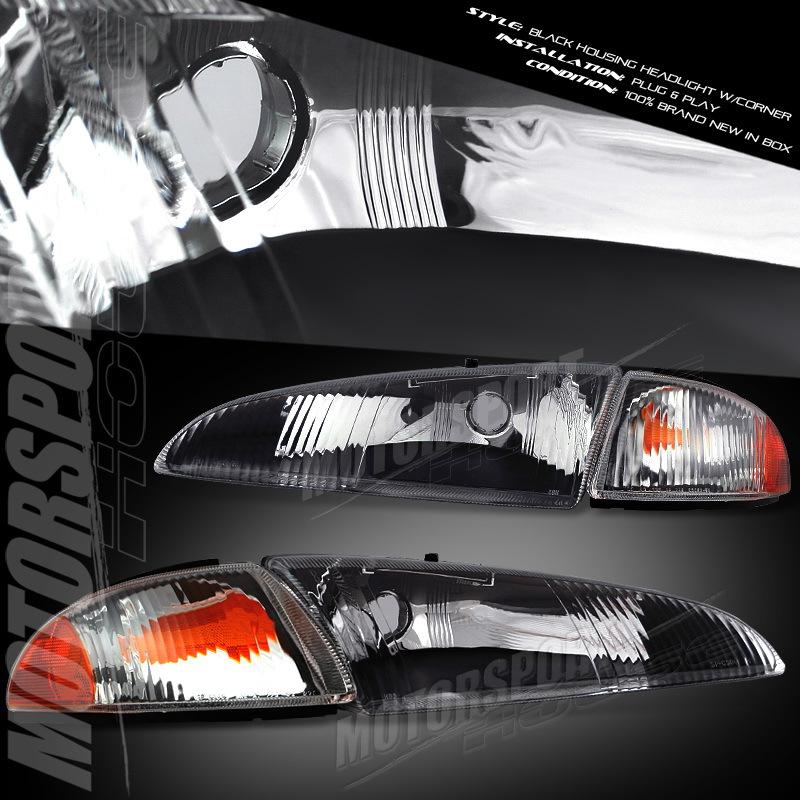 93-97 dodge intrepid sedan 4dr black housing headlight lamp+amber corner pair es