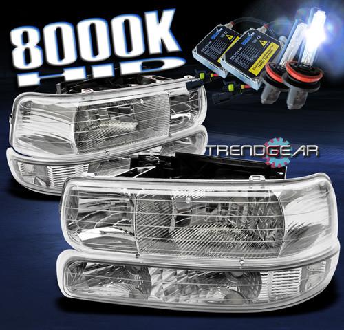 99-02 chevy silverado/00-06 tahoe/suburban crystal head lights+bumper+8000k hid