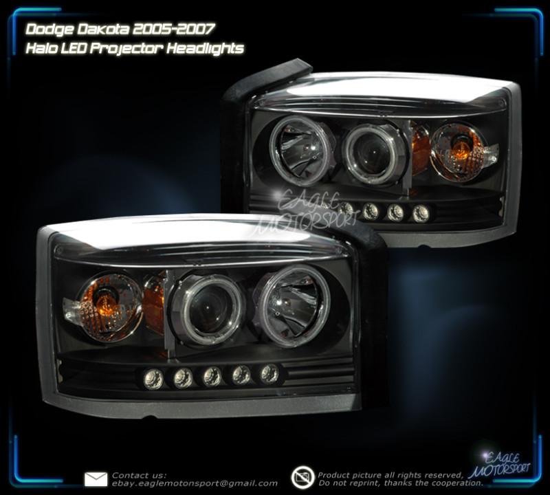 2005-2007 dodge dakota dual twin ccfl halo ring projector led black headlights