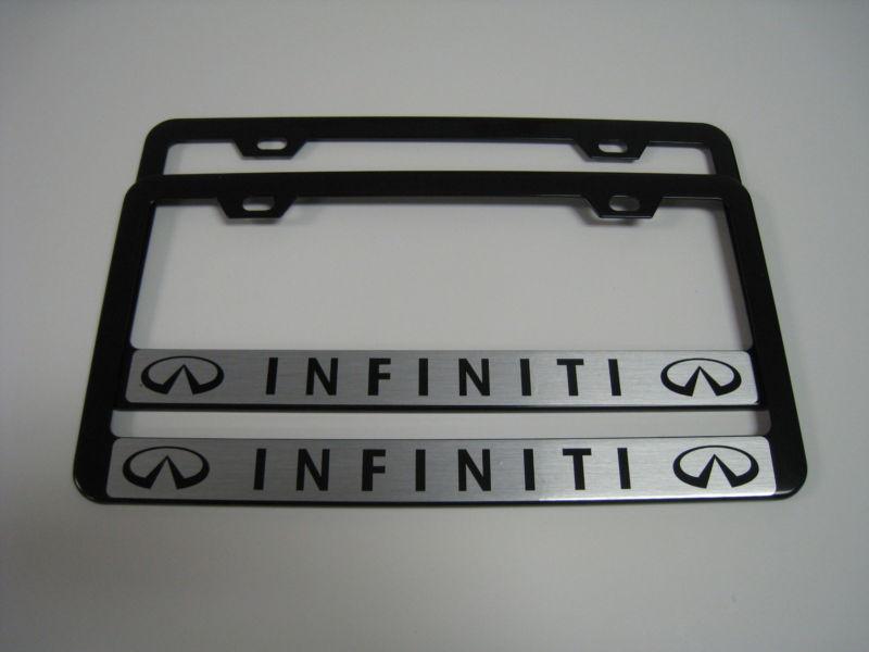 (2) black coated metal license plate frame - infiniti rev