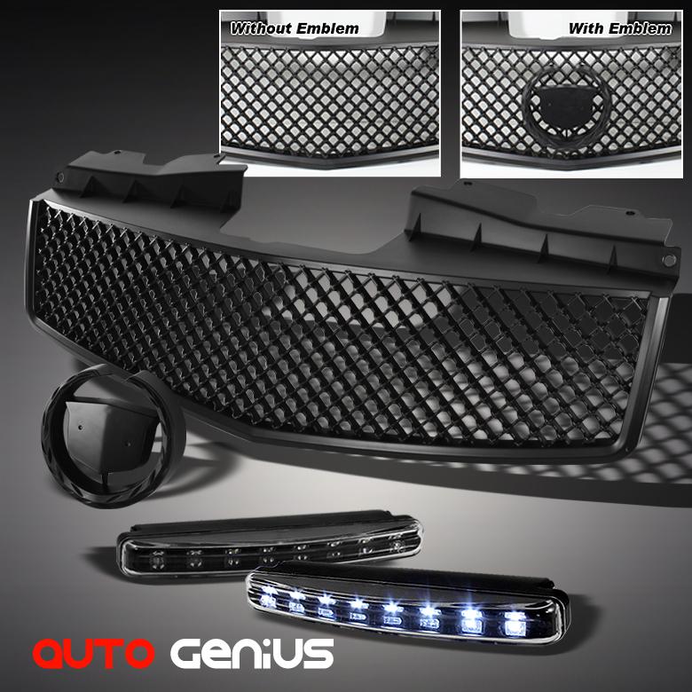 03-07 cadillac cts 1-piece black front mesh grille + daytime running lights