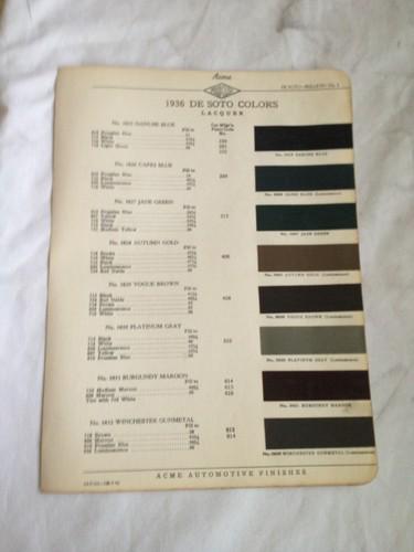 1936 desoto~paint chip~acme~chrysler~airstream~airstflow~coupe~sedan~color chart