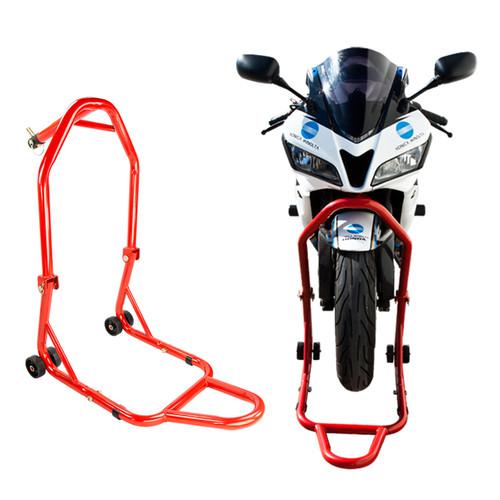 Motorcycle stand triple tree front center lift headlift under fairing & pin red