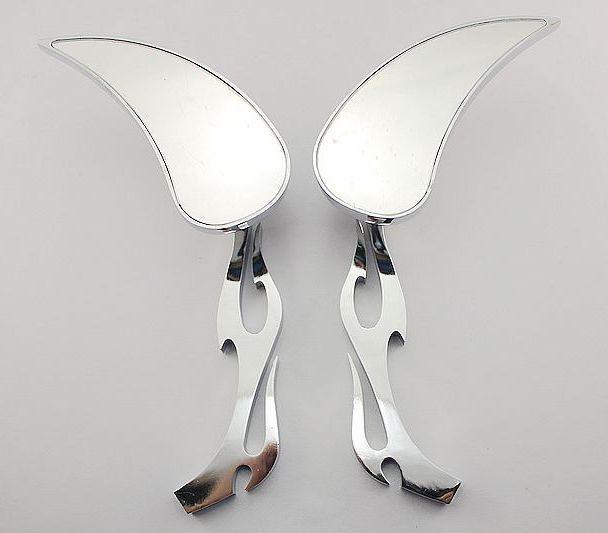 Chrome motorcycle mirrors rearview mirror flame stem 8mm & 10 mm